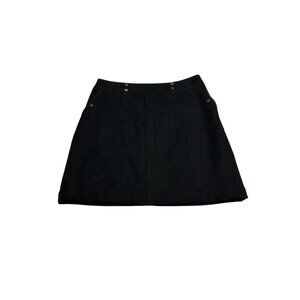 Black A-Line Mini Skirt With Gold Button Accents & Back Zipper Closure